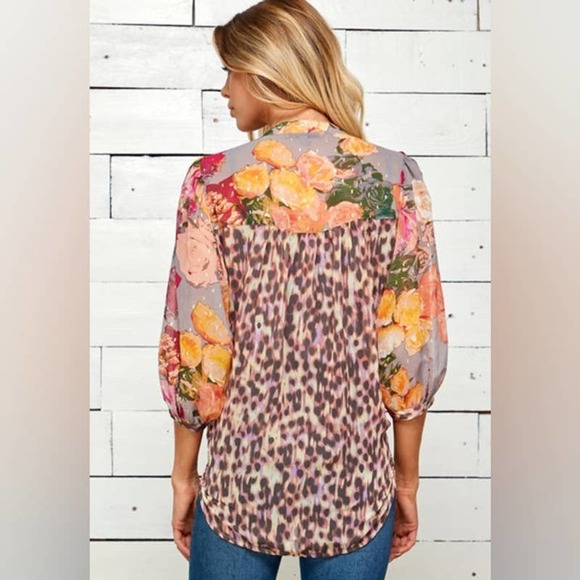 NWT Figueroa & Flower Floral & Animal Print 3/4 Sleeve Blouse Women's Size 2X - Picture 2 of 12